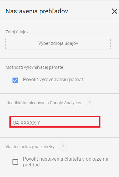 Data Studio - GA ID vloženie