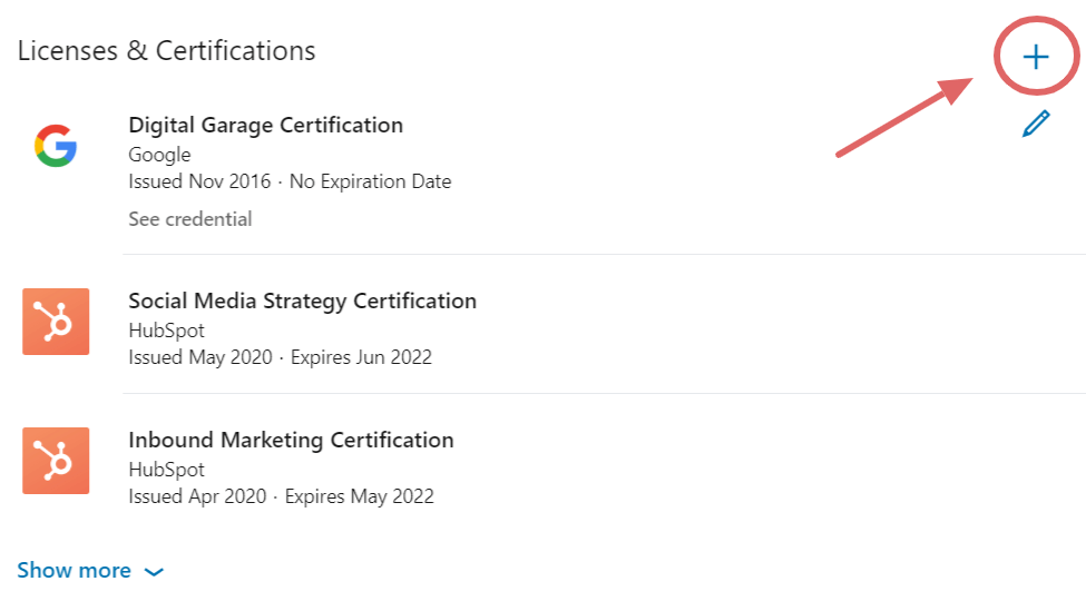 Pridávanie nového certifikátu na LinkedIn (krok 1)