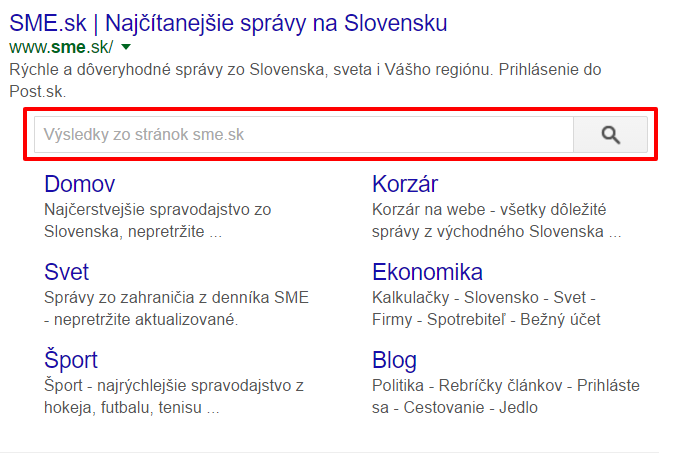 Vyhľadávací box vo výsledkoch Google