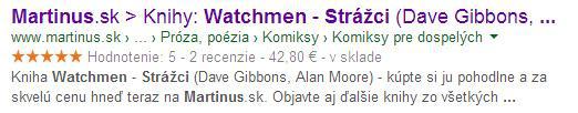 Ukážka rich snippets v SERP-e na stránke Martinusu