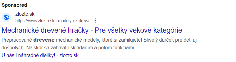 Ukážka textovej reklamy